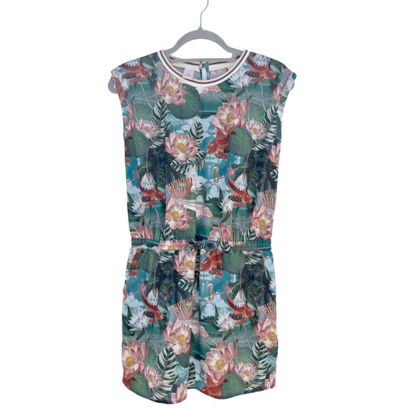 Scotch & Soda Dress Tropical Floral Fish Print Sleeveless Mini Small Pockets - Picture 1 of 9